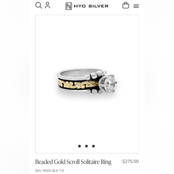 Hyo Silver Beaded Gold Scroll Solitaire Ring 6 1/2 - Picture 5 of 5